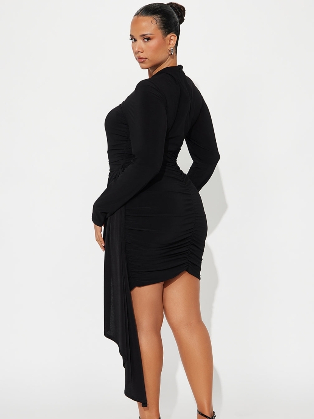 Fashion Nova Stella Ruched Long Sleeve Mini Dress - Black (1X) (EUC) - Picture 7 of 11